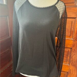 Zara Black Long Sleeve Top with sheer lace sleeves
